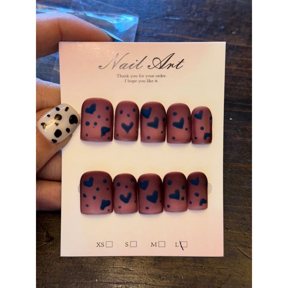 Matte Red w/ Hearts Baby Duck Press On Nails Size Large